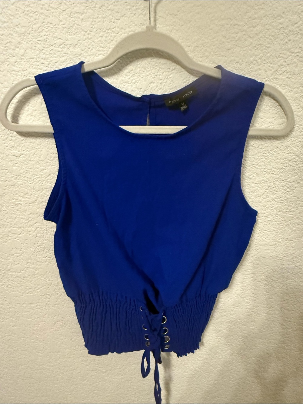 Moa Moa Y2K Blue Smocked Lace Up Sleeveless Top Women’s Medium M